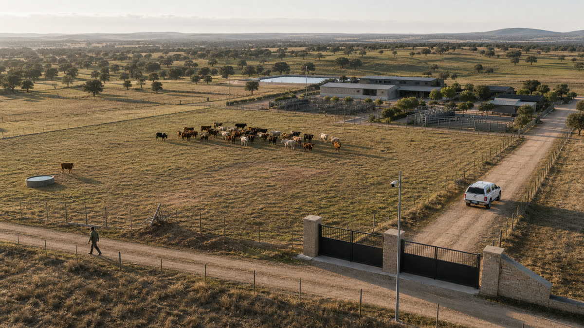 Gran finca profesional supervisada con detección de personas, vehículos y ganado